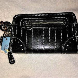 Black Leather Kate Landry Wristlet
